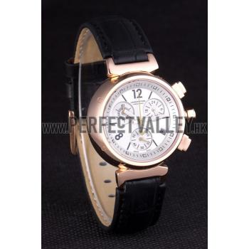 Louis Vuitton Tambour Black Leather Bracelet White Dial 801418 Replica