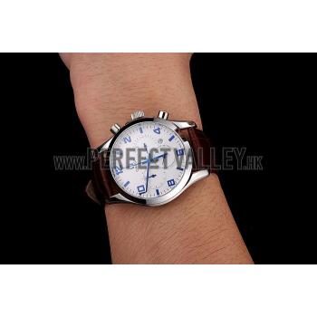 Omega Chronograph White Dial Blue Numerals Stainless Steel Case Brown Leather Strap