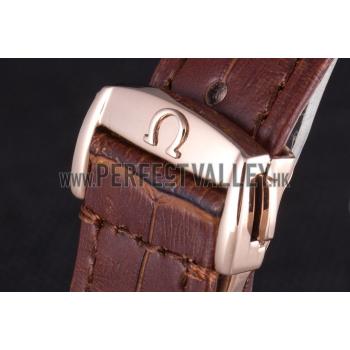 Omega DeVille Rose Gold Bezel with White Dial and Brown Leather Strap  621570