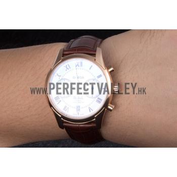 Omega DeVille Rose Gold Bezel with White Dial and Brown Leather Strap  621570