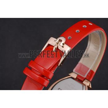 Omega Ladies Watch Pink Dial Gold Case With Diamonds Red Leather Strap  622831 Replica