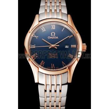 Omega De Ville Blue Dial Rose Gold Case Two Tone Bracelet 1453783