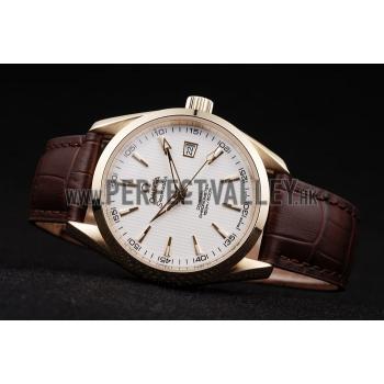 Omega Swiss Seamaster Aqua Terra Brown Strap White Striped Dial