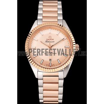 Cheap Omega Globemaster Rose Gold Dial Stainless Steel Case Rose Gold Bezel Two Tone Bracelet