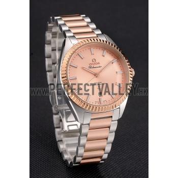 Cheap Omega Globemaster Rose Gold Dial Stainless Steel Case Rose Gold Bezel Two Tone Bracelet