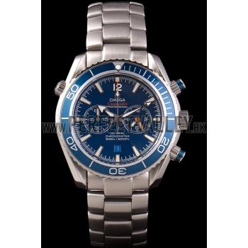 Replica Omega Seamaster Planet Ocean Blue Tachymeter Blue Dial Stainless Steel Strap 80239