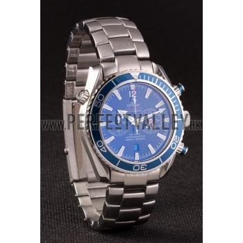 Replica Omega Seamaster Planet Ocean Blue Tachymeter Blue Dial Stainless Steel Strap 80239