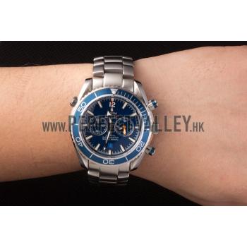 Replica Omega Seamaster Planet Ocean Blue Tachymeter Blue Dial Stainless Steel Strap 80239