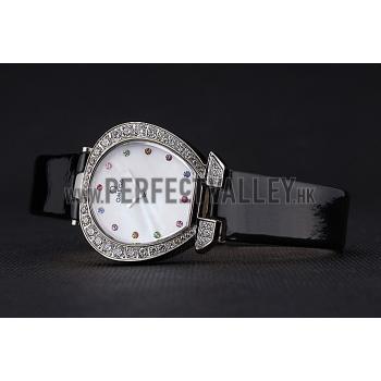 Omega Ladies Watch White Dial With Jewels Stainless Steel Case With Diamonds Case White Leather Strap  622826