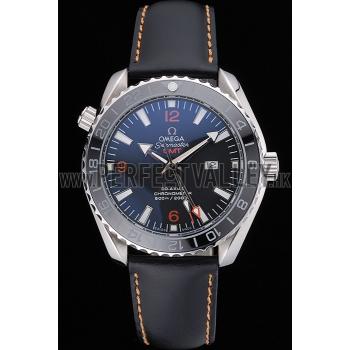 Omega Seamaster Planet Ocean GMT Black Dial Black Leather Band   622393 Replica