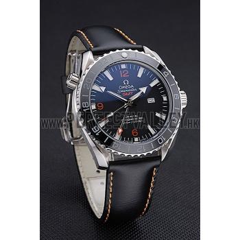 Omega Seamaster Planet Ocean GMT Black Dial Black Leather Band   622393 Replica