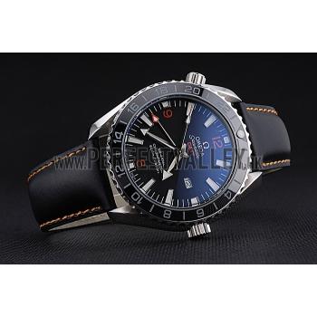 Omega Seamaster Planet Ocean GMT Black Dial Black Leather Band   622393 Replica