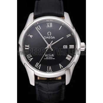 Omega DeVille Black Dial Stainless Steel Case Black Leather Strap  622829