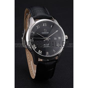 Omega DeVille Black Dial Stainless Steel Case Black Leather Strap  622829