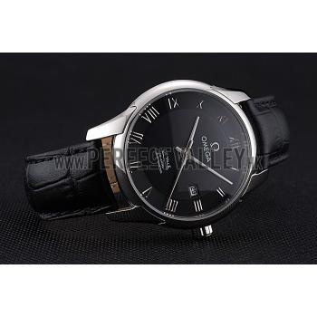 Omega DeVille Black Dial Stainless Steel Case Black Leather Strap  622829