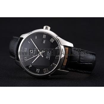 Omega DeVille Black Dial Stainless Steel Case Black Leather Strap  622829