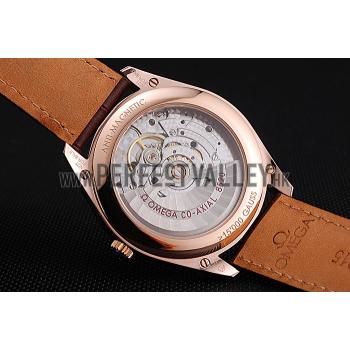 Swiss Omega DeVille Tresor White Dial Gold Case Brown Leather Strap  622846