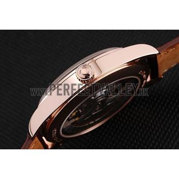 Swiss Omega DeVille Tresor White Dial Gold Case Brown Leather Strap  622846