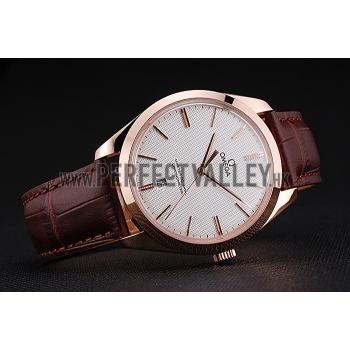 Swiss Omega DeVille Tresor White Dial Gold Case Brown Leather Strap  622846