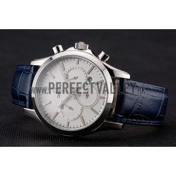 Omega Chronograph White Dial Stainless Steel Case Blue Leather Strap