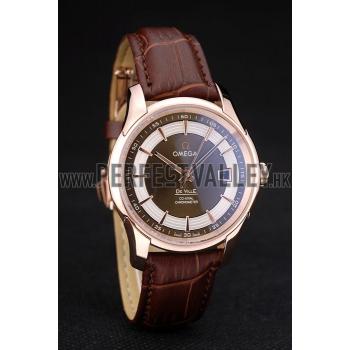 Omega Swiss DeVille Rose Gold Bezel Brown Leather Strap 7614