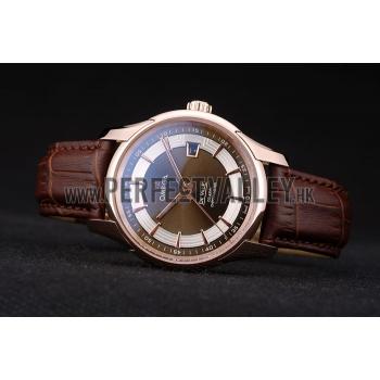 Omega Swiss DeVille Rose Gold Bezel Brown Leather Strap 7614