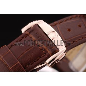 Omega Swiss DeVille Rose Gold Bezel Brown Leather Strap 7614