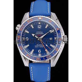 Cheap Omega Seamaster Planet Ocean GMT Blue Dial Blue Leather Band   622394