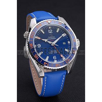 Cheap Omega Seamaster Planet Ocean GMT Blue Dial Blue Leather Band   622394