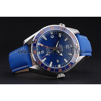 Cheap Omega Seamaster Planet Ocean GMT Blue Dial Blue Leather Band   622394