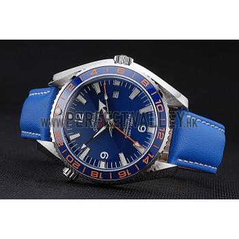 Cheap Omega Seamaster Planet Ocean GMT Blue Dial Blue Leather Band   622394