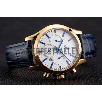 Cheap Omega Chronograph White Dial Gold Case Blue Leather Strap