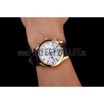 Cheap Omega Chronograph White Dial Gold Case Blue Leather Strap