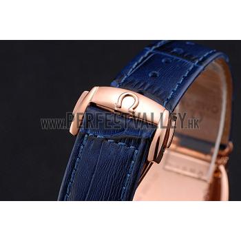 Omega Sochi Petrograd White Dial Gold Case Blue Leather Strap  622820 Replica