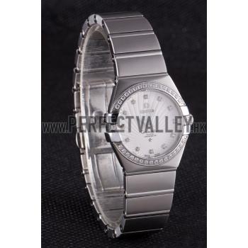 Swiss Lady Omega Constellation Crystal Encrusted Bezel Silver Radial Dial 80291