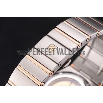 Swiss Omega Constellation White Dial Stainless Steel Case Rose Gold Bezel Two Tone Bracelet