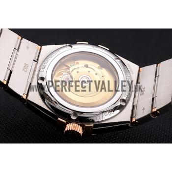 Swiss Omega Constellation White Dial Stainless Steel Case Rose Gold Bezel Two Tone Bracelet