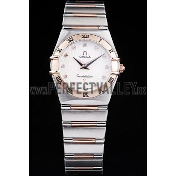 Omega Swiss Constellation Jewelry Rose Gold Case Small Radial Emblem White Dial Replica