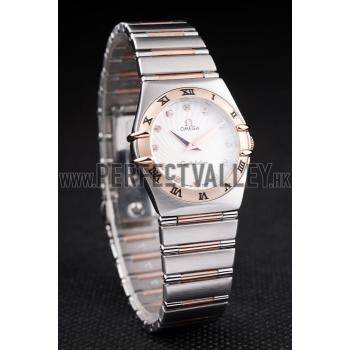 Omega Swiss Constellation Jewelry Rose Gold Case Small Radial Emblem White Dial Replica