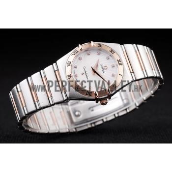 Omega Swiss Constellation Jewelry Rose Gold Case Small Radial Emblem White Dial Replica