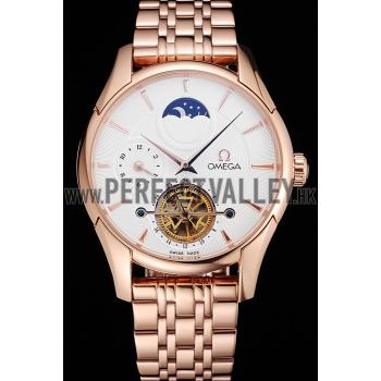 Omega De Ville Moonphase Tourbillon White Dial Rose Gold Case And Bracelet