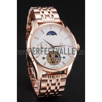 Omega De Ville Moonphase Tourbillon White Dial Rose Gold Case And Bracelet