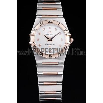 Cheap Omega Swiss Constellation Jewelry Rose Gold Case White Dial  98123