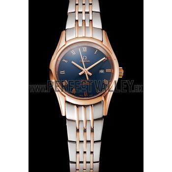 Replica Omega De Ville Ladies Blue Dial Rose Gold Case Two Tone Bracelet 1453784