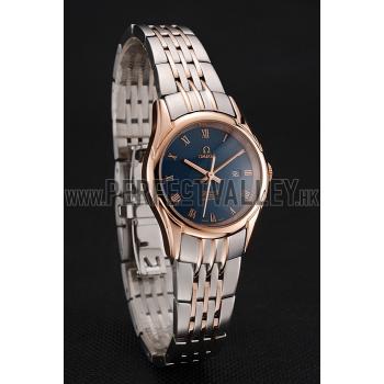 Replica Omega De Ville Ladies Blue Dial Rose Gold Case Two Tone Bracelet 1453784