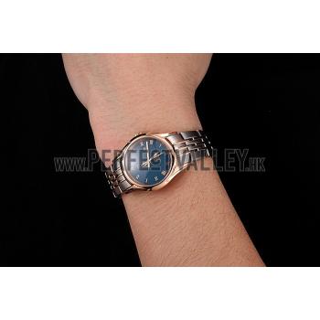 Replica Omega De Ville Ladies Blue Dial Rose Gold Case Two Tone Bracelet 1453784