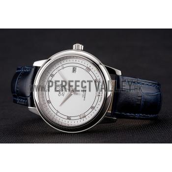 Omega De Ville Prestige White Dial Stainless Steel Case Blue Leather Strap