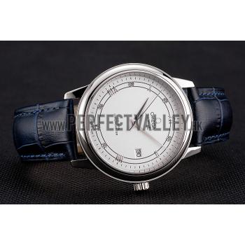 Omega De Ville Prestige White Dial Stainless Steel Case Blue Leather Strap