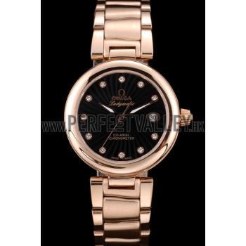 Cheap Omega DeVille Ladymatic Rose Gold Stainless Steel Strap Black Dial