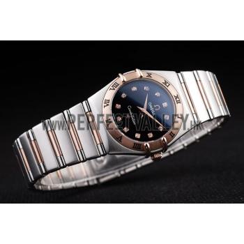 Omega Swiss Constellation Jewelry Rose Gold Case Black Dial  98114